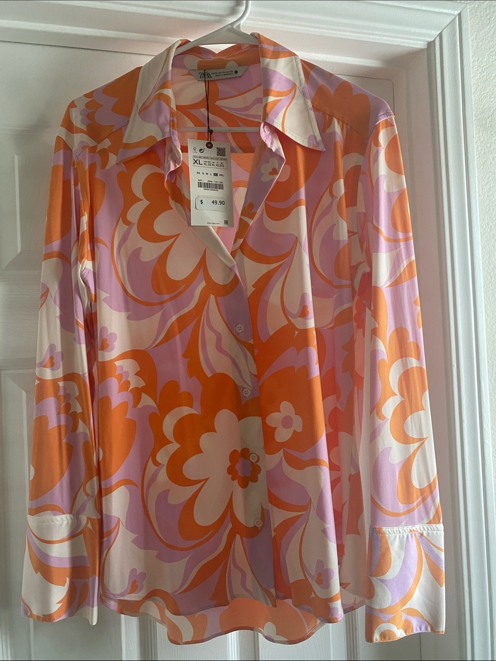 Zara Orange, Pink & Cream Floral Button-Up Shirt